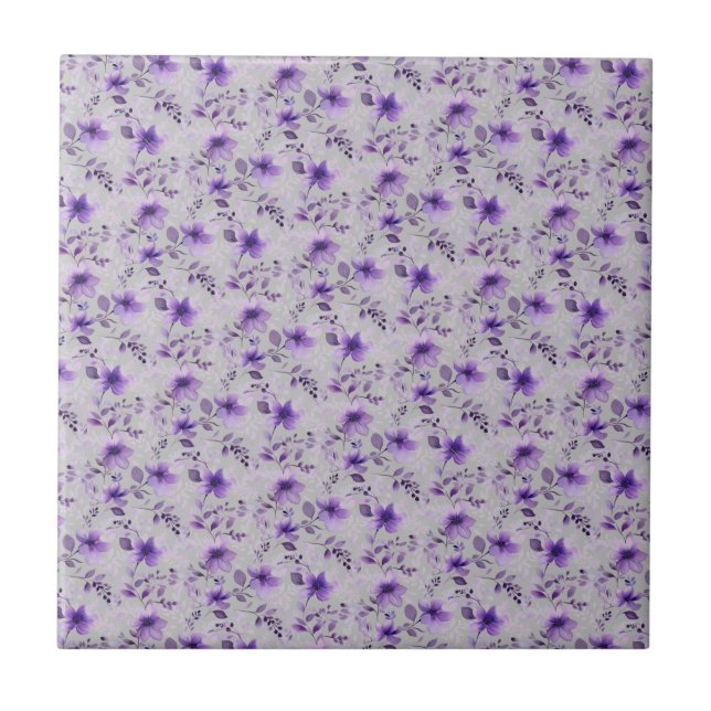 Carreau Jolie lavande motif aquarelle fleur gris clair (Devant)