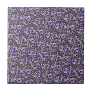 Carreau Jolie lavande motif aquarelle fleur gris foncé