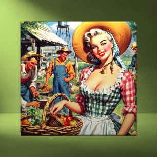 Carreau Jolie Pin-Up Fermière Vintage