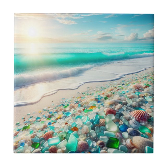 Carreau Jolie plage Ocean avec verre de mer (Devant)
