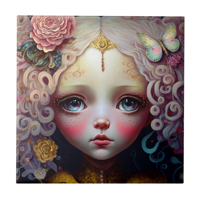 Carreau Jolie poupée fille cheveux roses (Devant)