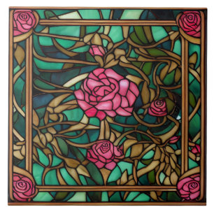 Carreau Jolie Rose floral de style Verre Rasé