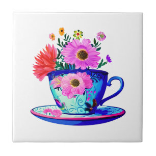 Carreau Jolie Teacup Vintage avec Fleurs roses