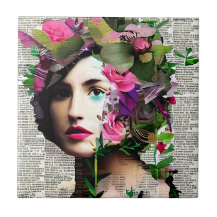 Carreau Jolie Vintage femme papier collage art