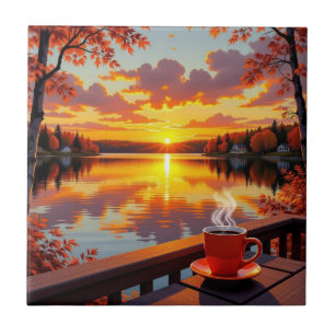 Carreau Jolie vue au bord du lac d'un lever de soleil et c