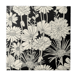 Carreau Jolies fleurs blanches sur Arrière - plan noir
