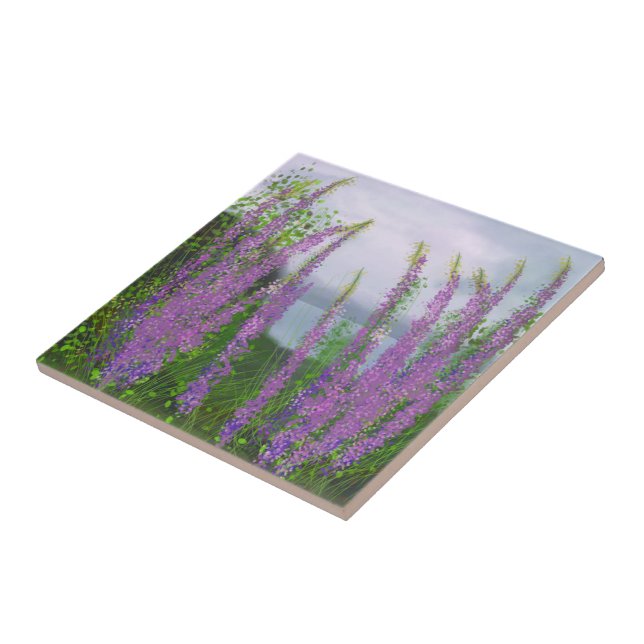 Carreau Jolies Fleurs Lupines Au Bord Du Lac (Côté)