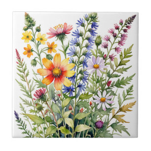 Carreau Jolies fleurs sauvages colorées peinture à l'aquar