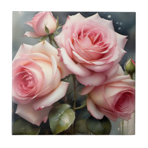 Carreau Jolies roses roses légères roses jardin peinture a