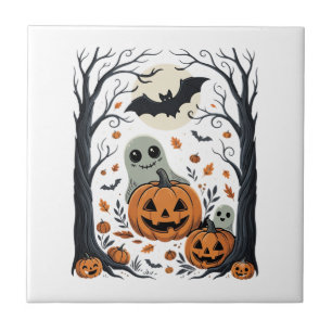 Carreau Jolis fantômes d'Halloween et forêt de citrouilles
