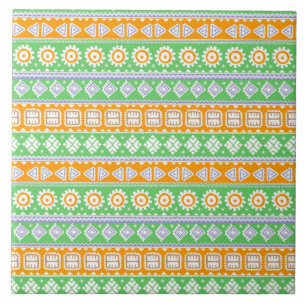 Carreau Jolis motifs ethniques orange et vert