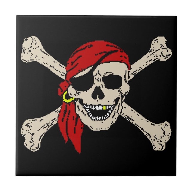 Carreau Jolly roger Pirate Os crâne Rouge Bandanna (Devant)