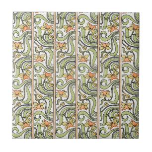 Carreau Jonquil Stripe Vert Orange Art Nouveau