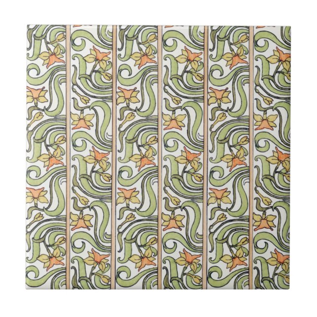 Carreau Jonquil Stripe Vert Orange Art Nouveau (Devant)
