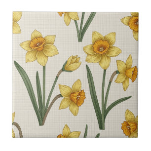 Carreau Jonquille Floral de printemps en jaune et vert dou