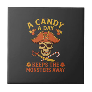 Carreau Jour de bonbons Halloween Pirate Crâne Canne