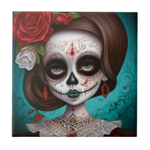 Carreau Jour De La Fille Du Crâne Sucre Des Morts