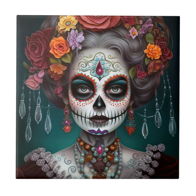 Carreau Jour De La Fille Du Crâne Sucre Des Morts (Devant)