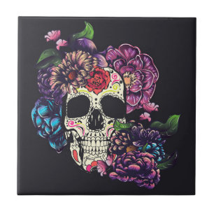 Carreau Jour du crâne mort avec des fleurs