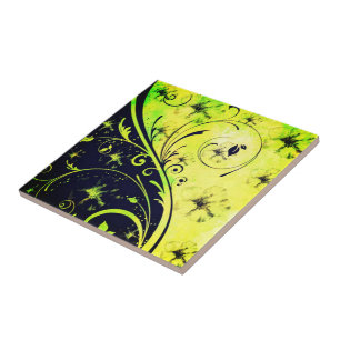 Carreau Jour et nuit Jaune Vert Floral Carrelage en cérami