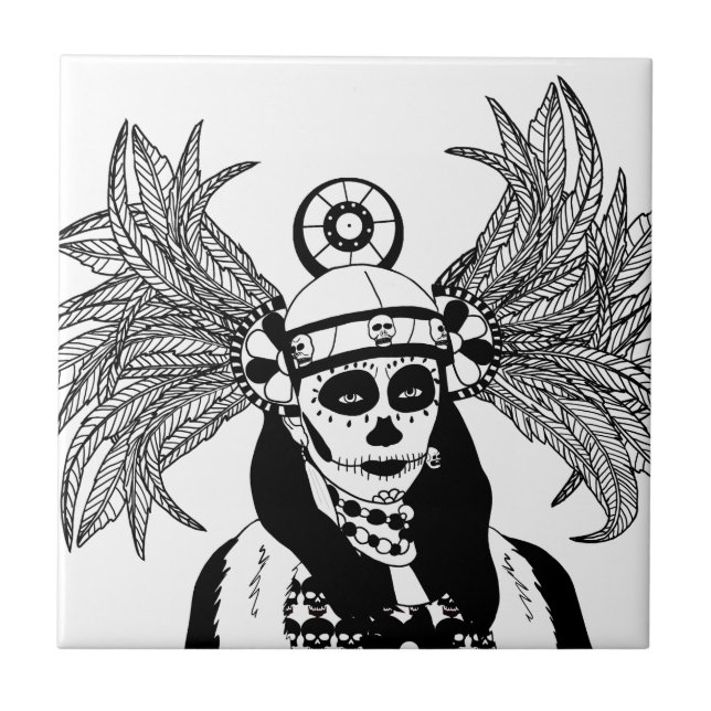 Carreau Jour Indien Aztèque de la mort squelette homme art (Devant)