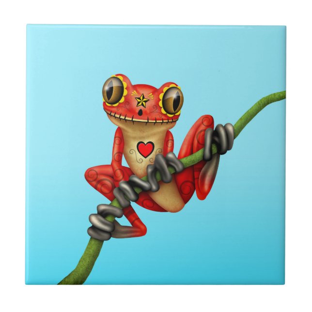 Carreau Jour rouge de la grenouille d'arbre morte de crâne (Devant)