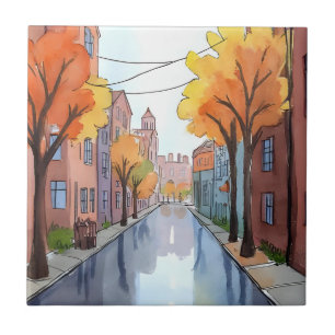 Carreau Journée Pluvieuse à Boston Peinture à l'Aquarell