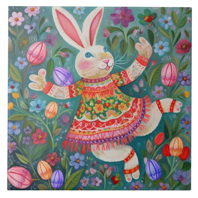 Carreau Joyeuse Danse Bunny de Pâques (Devant)