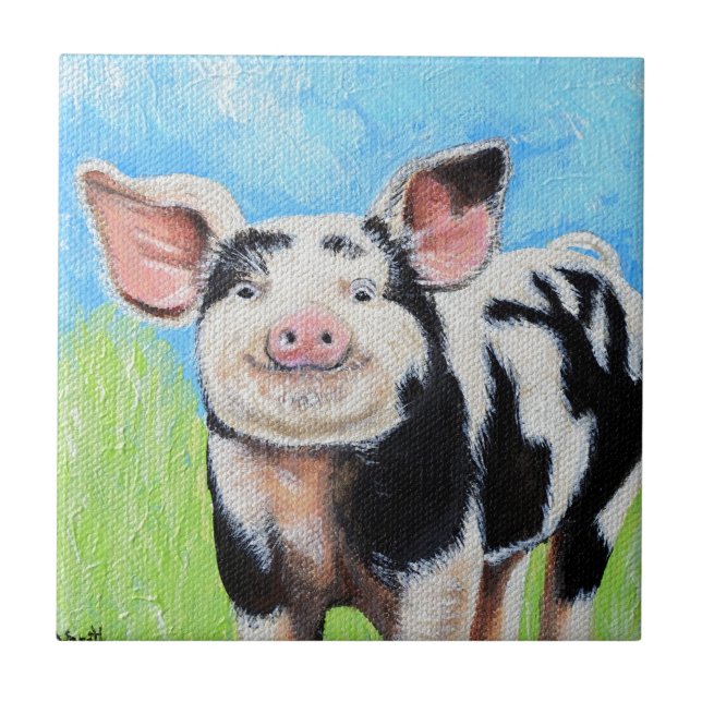 Carreau Joyeuse peinture de petit cochon (Devant)