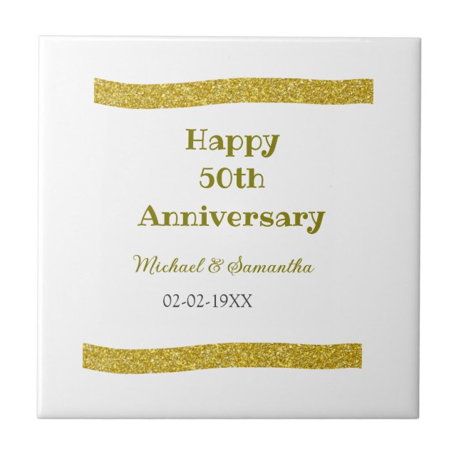 Carreau Joyeux 50e anniversaire bordure dorée pailletée gr (Devant)
