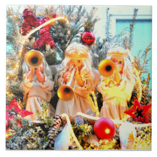 Carreau joyeux anges de noël trompant