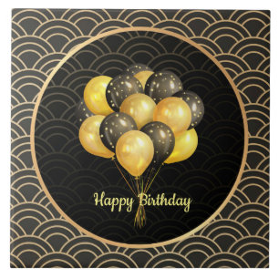 Carreau Joyeux anniversaire, élégant noir et or,