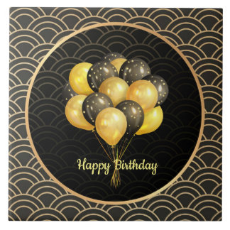 Carreau Joyeux anniversaire, élégant noir et or,