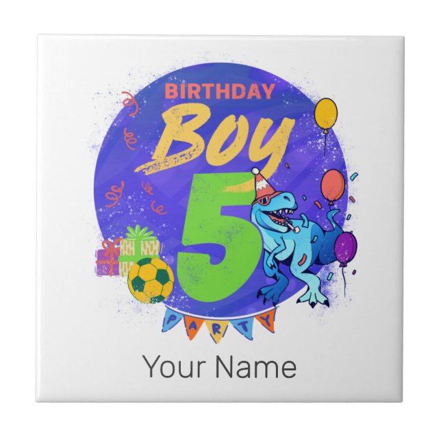 Carreau Joyeux anniversaire garçon 5e anniversaire Dinosau (Devant)