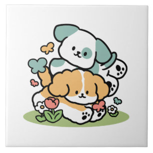 Carreau Joyeux Chiots Arrivés En Mai - Kawaii Dog Art