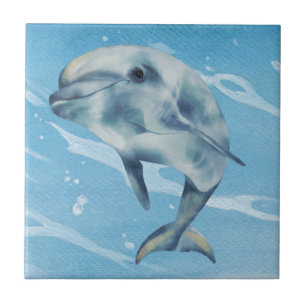 Carreau Joyeux Dolphin Watercolor Beach Océan