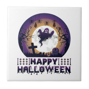 Carreau Joyeux Halloween Chauves-souris fantômes araignées