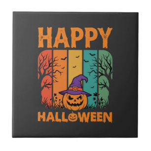 Carreau Joyeux Halloween Citrouille Vintage Vecteur