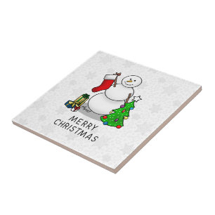 Carreau Joyeux Noël 2 sapin chaussette bonhomme de neige