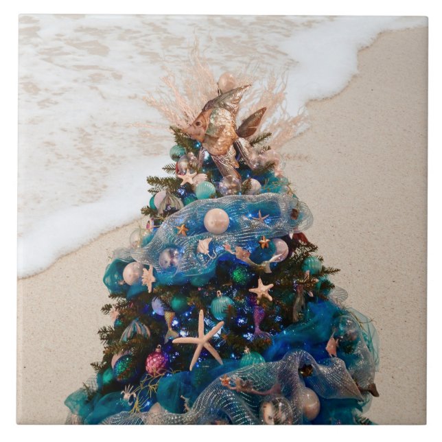 Carreau Joyeux Noël côtier Plage tropicale Holiday Tree (Devant)