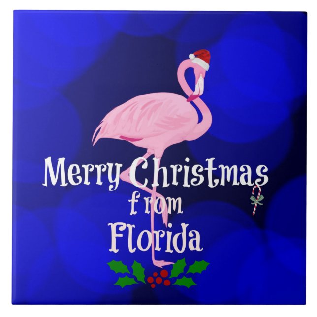 Carreau Joyeux Noël de Floride, Père Noël Flamant rose, (Devant)
