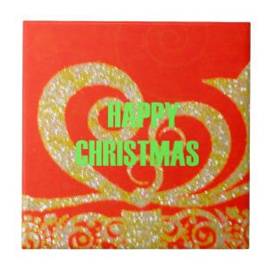 Carreau Joyeux Noël Parties scintillant Rouge Texte Motif