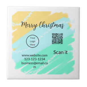 Carreau Joyeux Noël QR code entreprise jaune vert eau