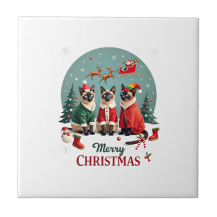 Carreau Joyeux Noël Trois Santa Elf Renne Siamois C