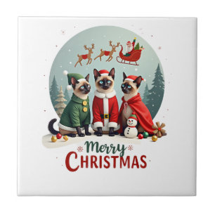 Carreau Joyeux Noël Trois Santa Elf Renne Siamois C
