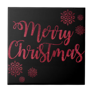Carreau Joyeux Noël Typographie de flocon de neige noir et