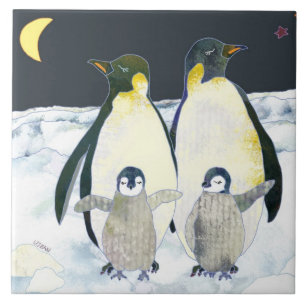 Carreau Joyeux Penguin Famille mignonne Animal Noël Déco