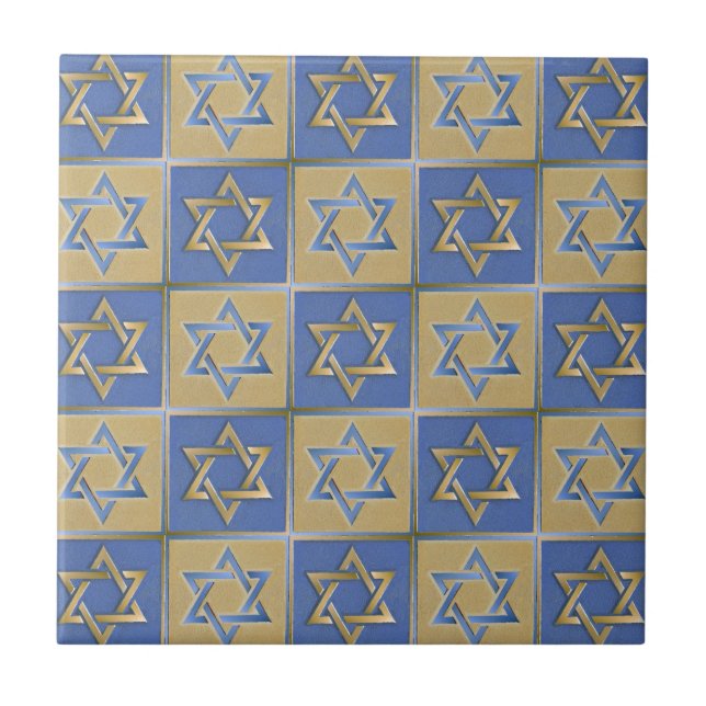 Carreau Judaica Star de David Metal Gold Blue (Devant)