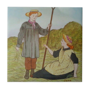 Carreau Juin Mois de Wedgwood Année Repro couleur main