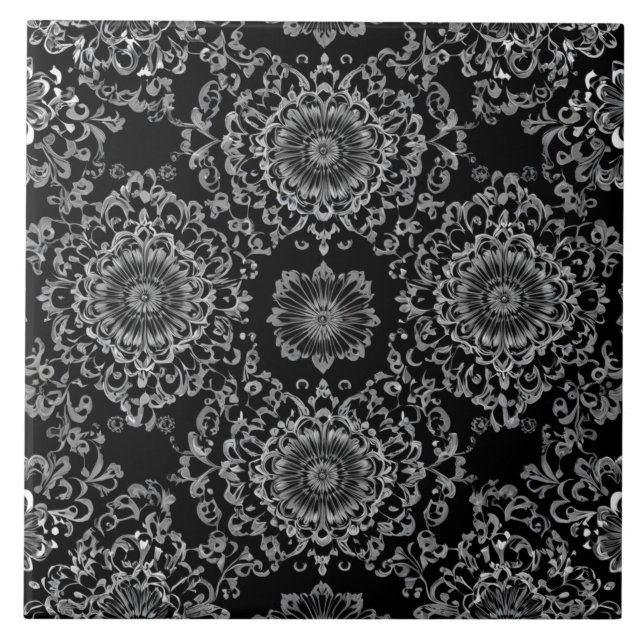 Carreau Kaleidoscope floral classique aux tons foncés (Devant)